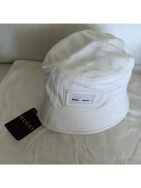 NWT GUCCI CANVAS BUCKET HAT WHITE LOGO Sz S 57 Cm 100% Authentic main image 7